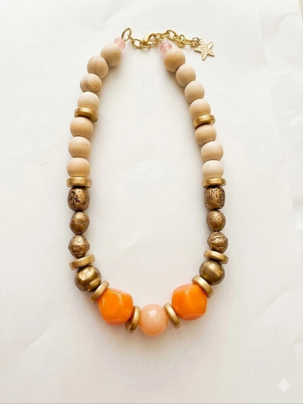 Beaded Statement Necklace in Orange & Brown